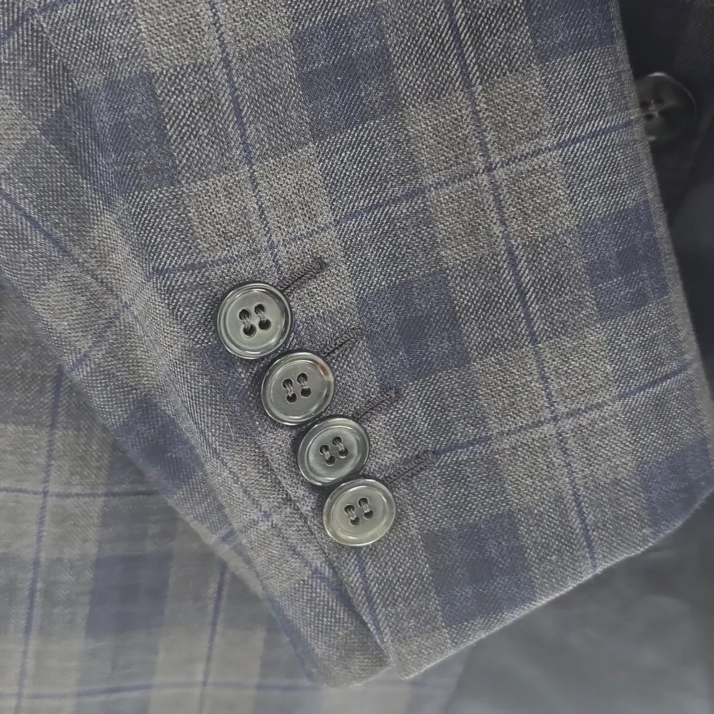 Brioni Men's Plaid Blazer Blue and Gray - Picture 8 of 12